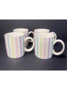 Temp-Tations By Tara Striped Pastel Mugs Set Of 4 Dishwasher & Microwave Safe